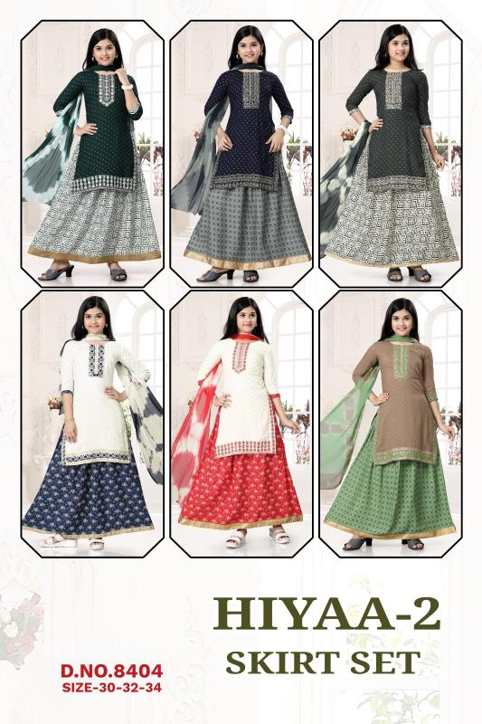 Hiyaa 2 Skirt Set 8404 Rayon Printed kurti Kids Wear wholesale catalog