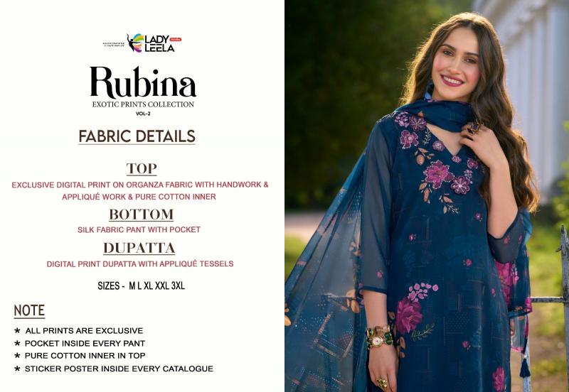 Lady Leela Rubina Vol 2 Digital Printed Kurti Pant With Dupatta wholesale catalog