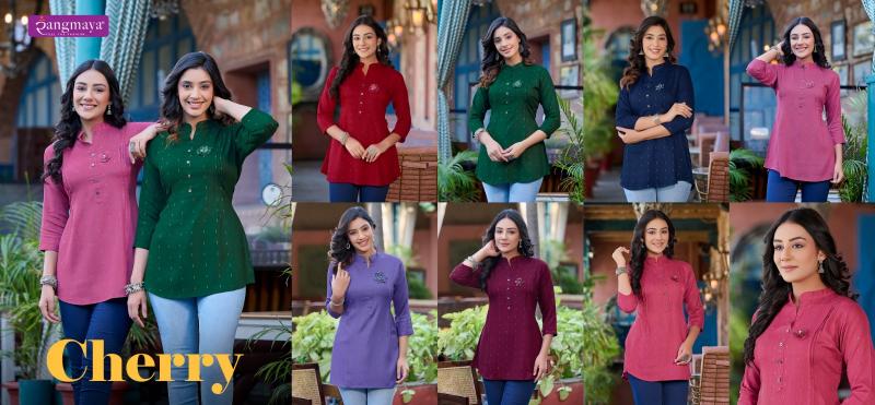 Rangmaya Cherry Rayon Dobby Tunic kurti Top wholesale catalog