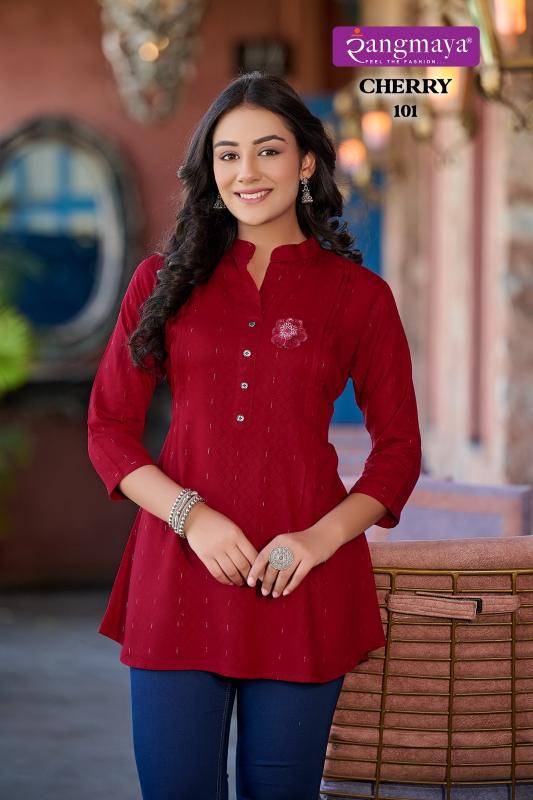 Rangmaya Cherry Rayon Dobby Tunic kurti Top wholesale catalog