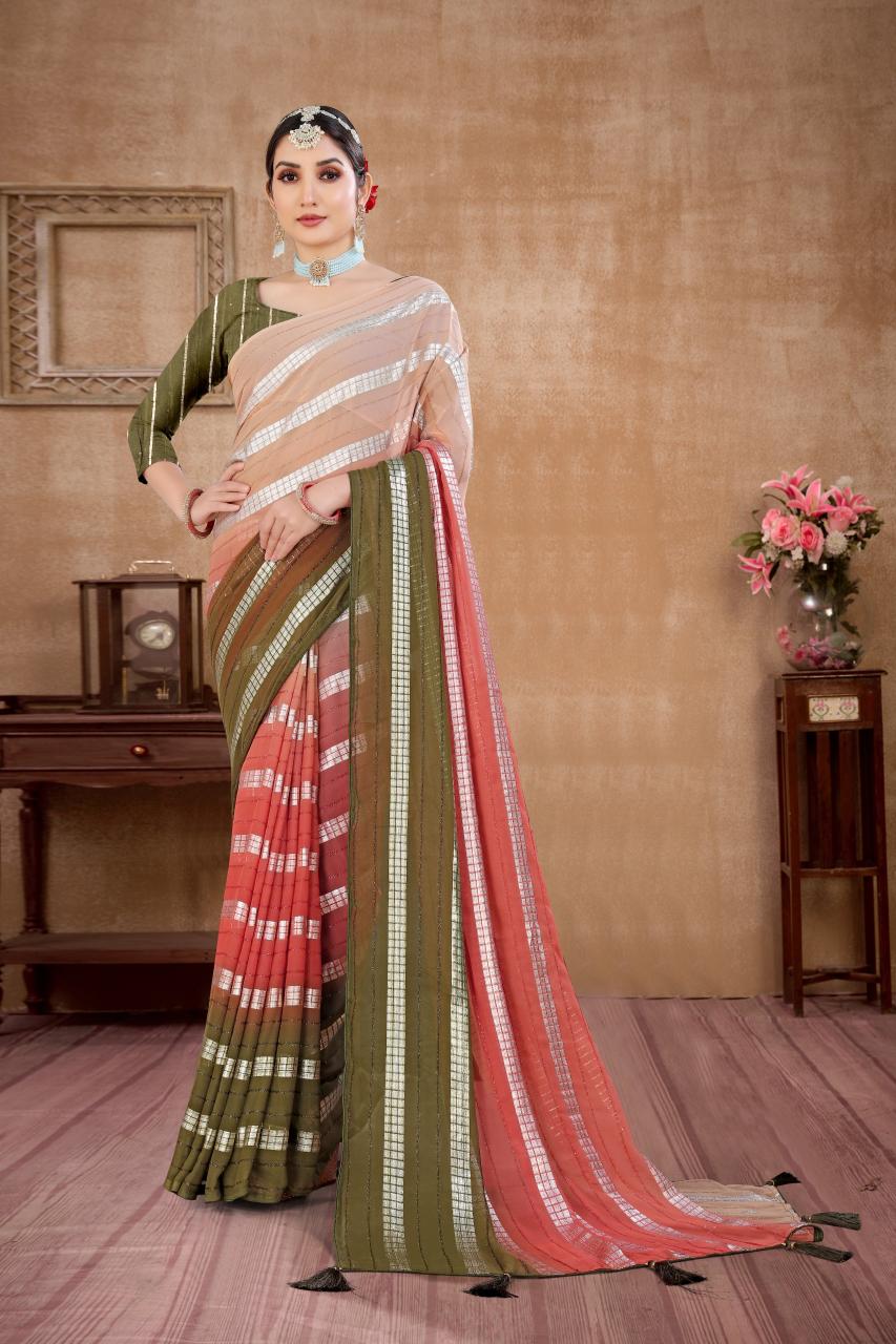 Rani 1829 Colors Georgette Zari Stripe surat sarees wholesale factory