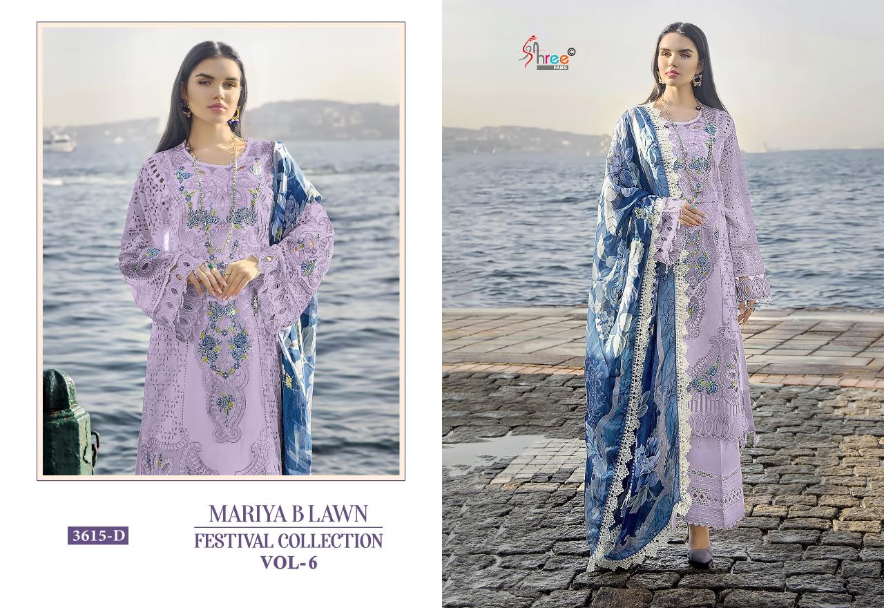 Shree Mariya B Lawn 3615 Colors Chiffon Dupatta Pakistani Suits Wholesale catalog