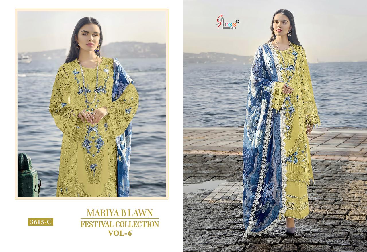 Shree Mariya B Lawn 3615 Colors Chiffon Dupatta Pakistani Suits Wholesale catalog