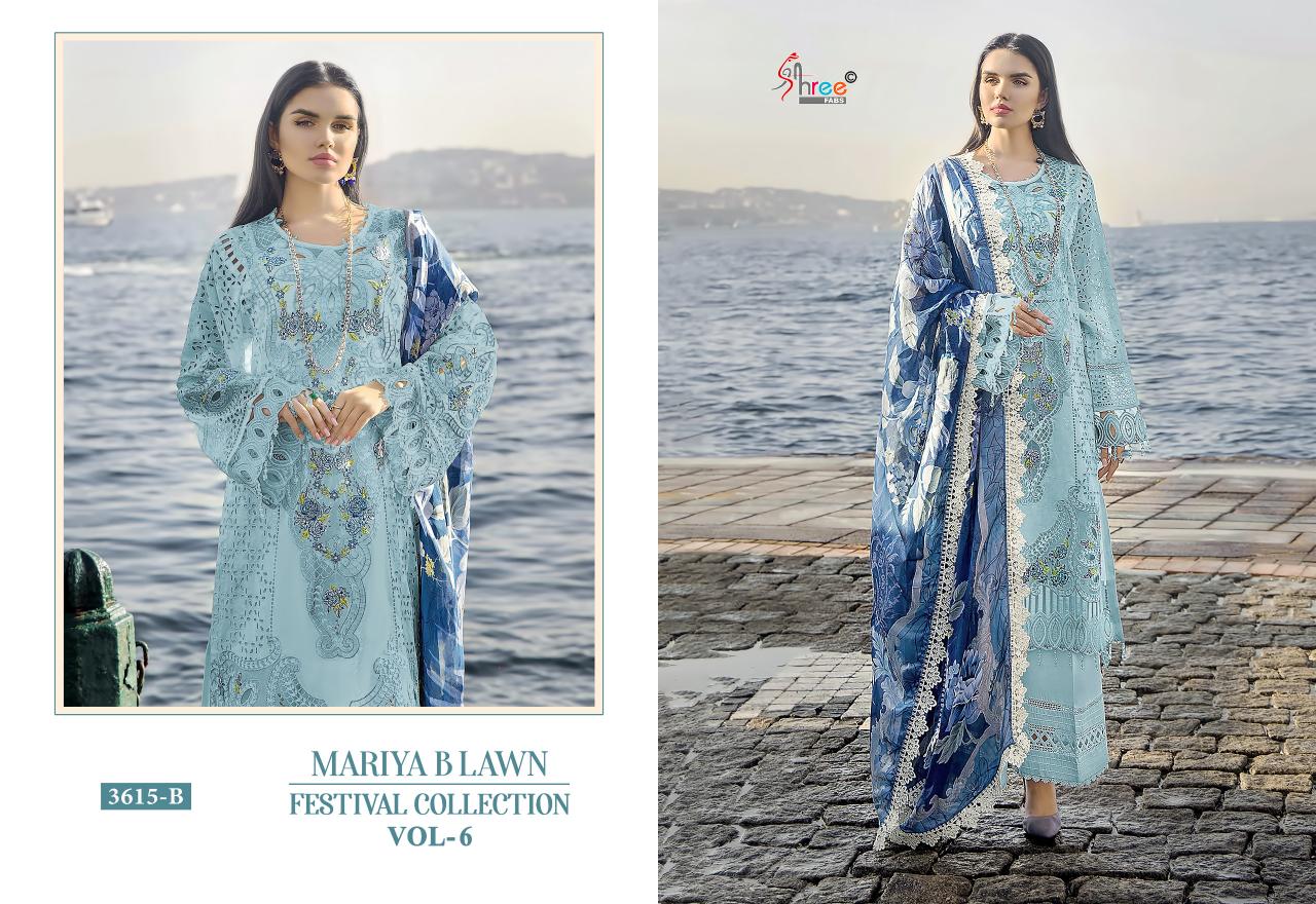 Shree Mariya B Lawn 3615 Colors Chiffon Dupatta Pakistani Suits Wholesale catalog