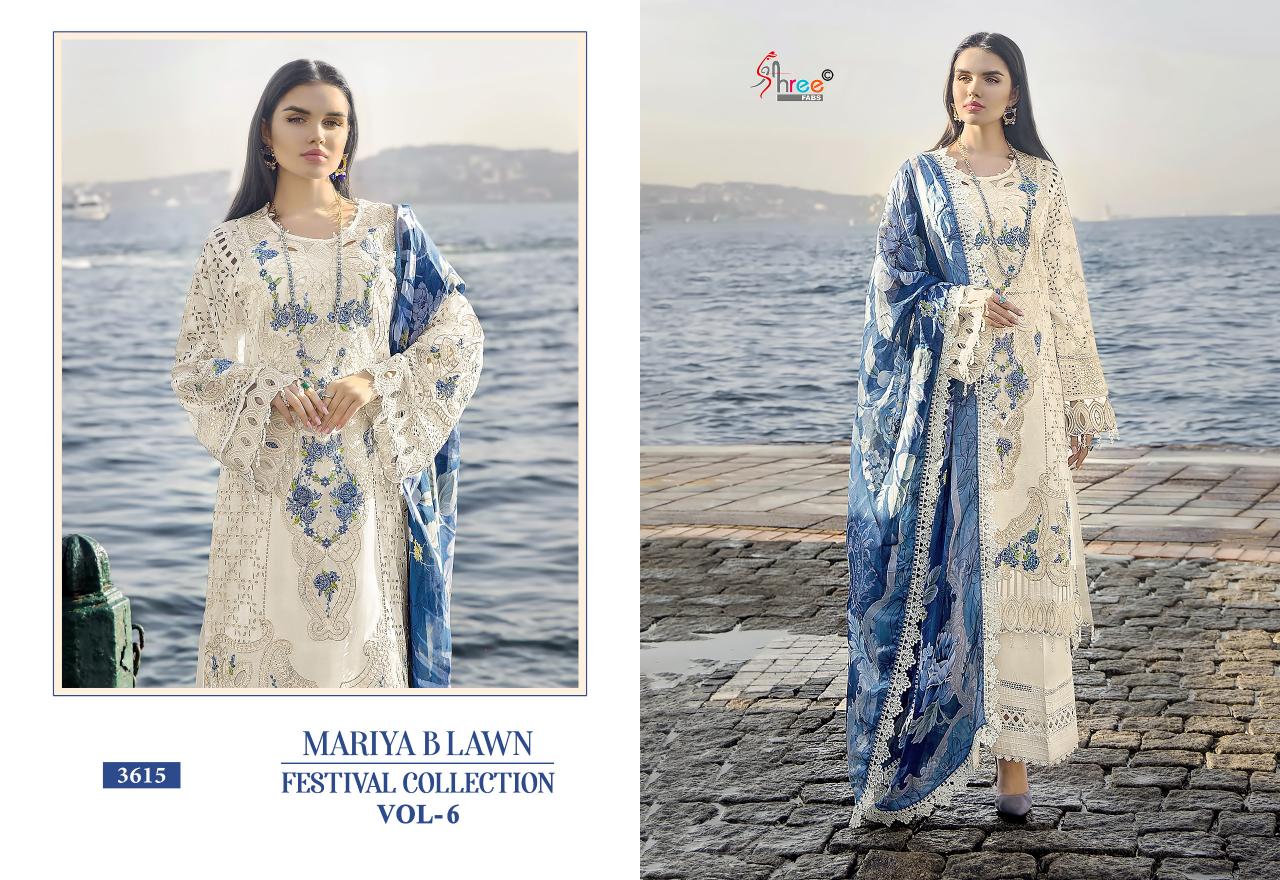 Shree Mariya B Lawn 3615 Colors Chiffon Dupatta Pakistani Suits Wholesale catalog