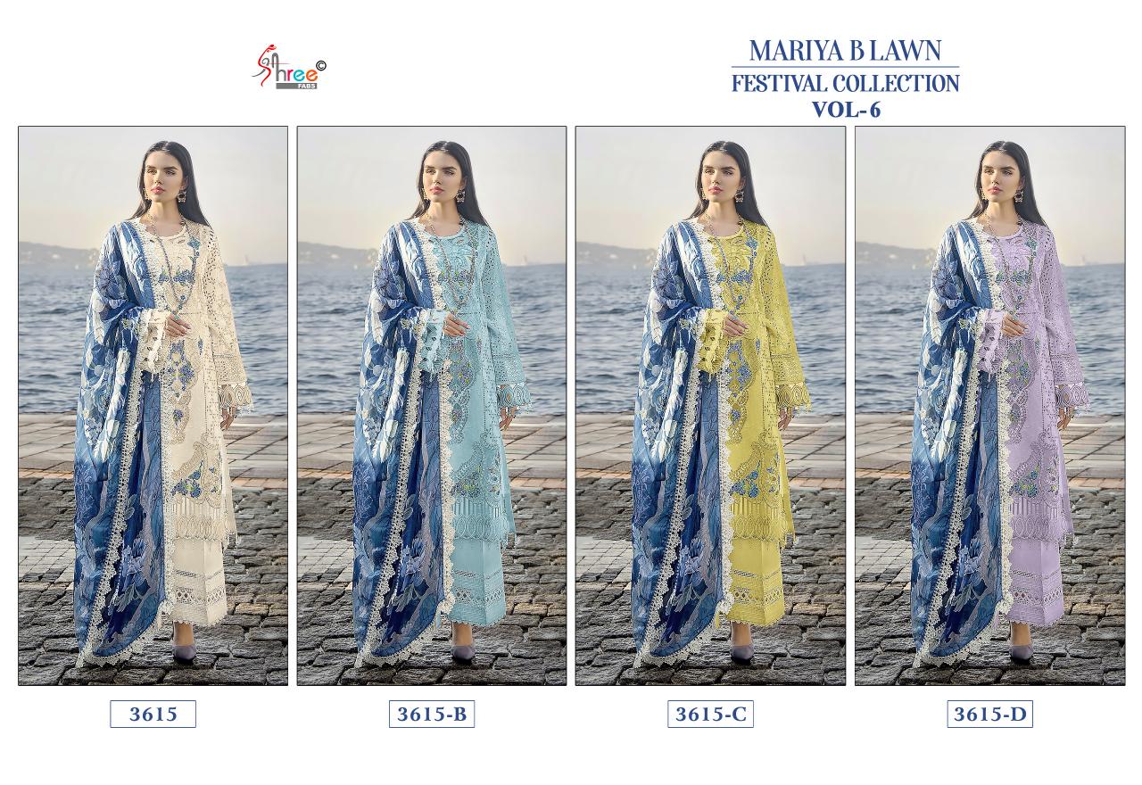 Shree Mariya B Lawn 3615 Colors Chiffon Dupatta Pakistani Suits Wholesale catalog