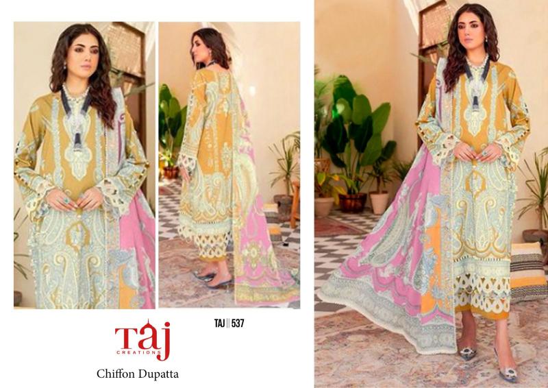 Taj 537 And 538 Chiffon Dupatta Salwar Suits wholesale catalog