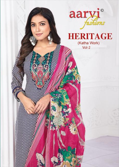 Aarvi Heritage Vol-2 – Katha Work Kurti Pant With Dupatta - Wholesale Catalog