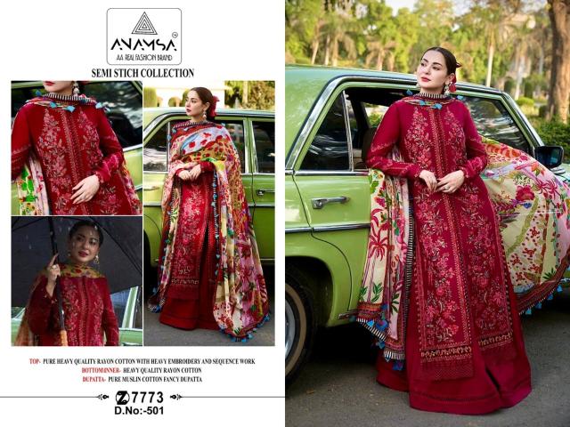 Anamsa 501 Embroidered Pakistani Suits Wholesale Catalog