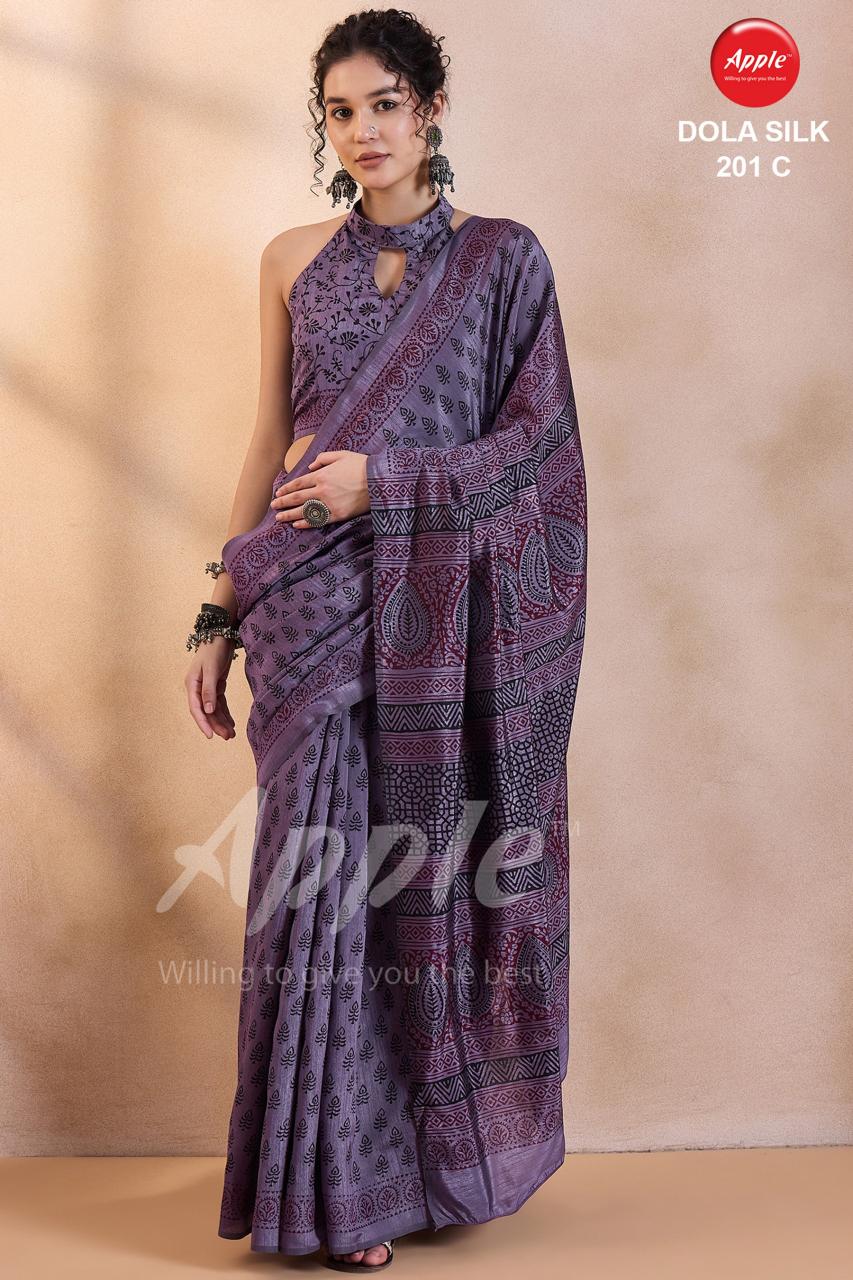 Apple Dola Silk 201 Dola Silk Printed Saree Wholesale catalog