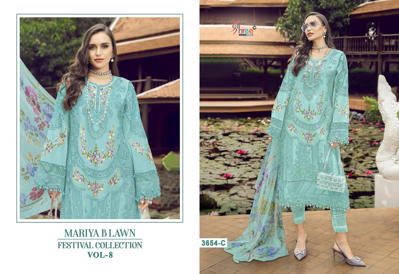 Shree Mariya B Lawn Festival Collection Vol 8 Chiffon Dupatta salwar Suit Wholesale catalog