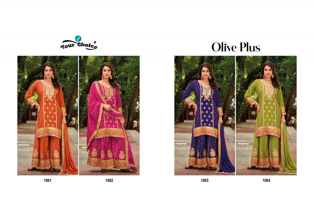 Your Choice Olive Plus Chinon Designer Salwar Kameez Wholesale catalog