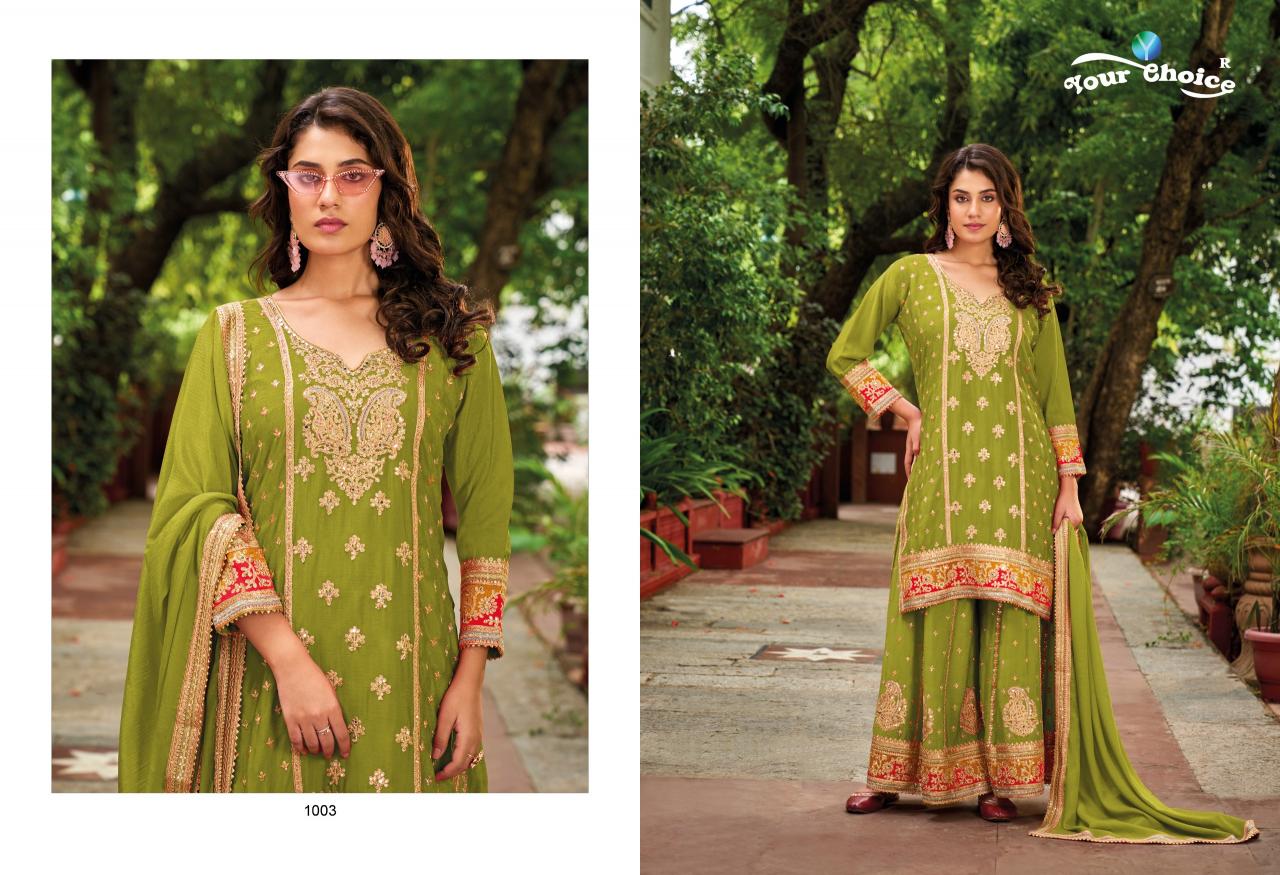 Your Choice Olive Plus Chinon Designer Salwar Kameez Wholesale catalog