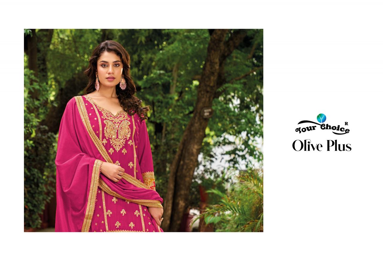 Your Choice Olive Plus Chinon Designer Salwar Kameez Wholesale catalog