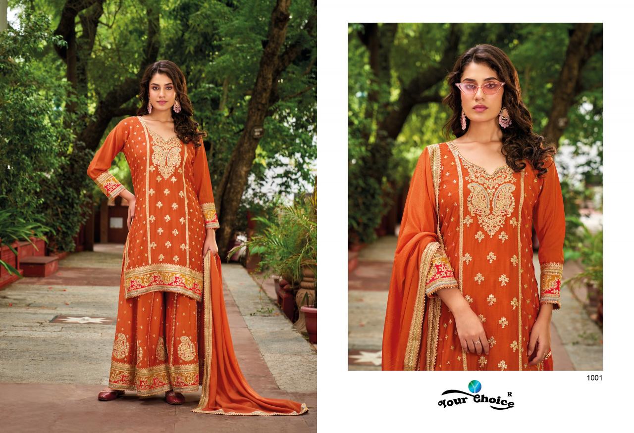 Your Choice Olive Plus Chinon Designer Salwar Kameez Wholesale catalog