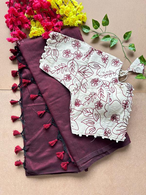 Blousewala Hk2 Khadi cotton saree And Beautiful Havy khadi Cotton Embrodiary Blouse Wholesale Catalog