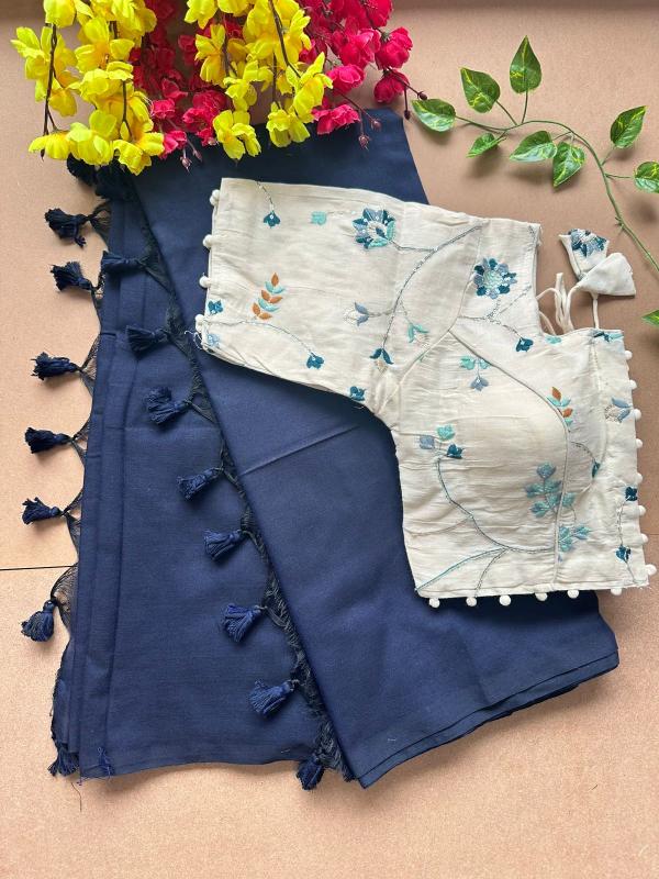 Blousewala Hk2 Khadi cotton saree And Beautiful Havy khadi Cotton Embrodiary Blouse Wholesale Catalog