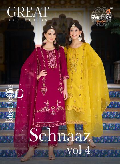 Radhika Sehnaaz Vol 4 Roman Silk Designer Kurti Wholesale Catalog