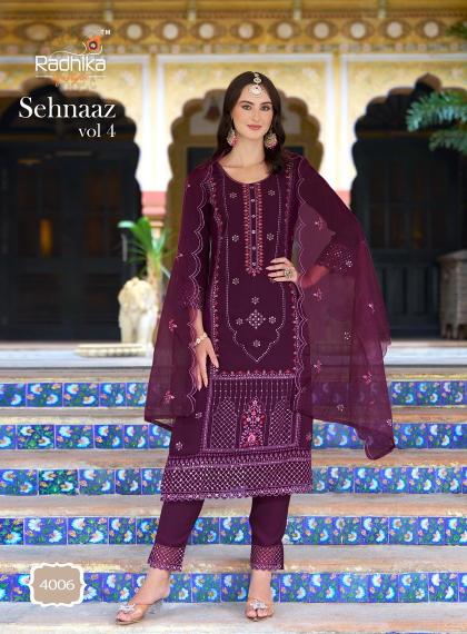 Radhika Sehnaaz Vol 4 Roman Silk Designer Kurti Wholesale Catalog