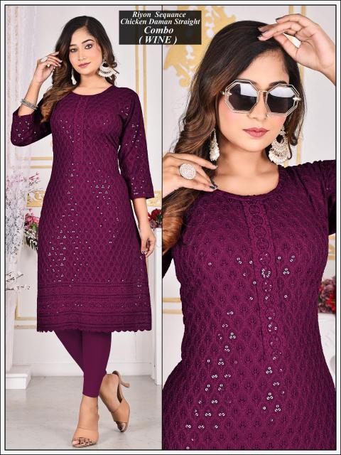 Sabella Rayon Chikan Design Straight Vol 2 Kurti Wholesale Catalog