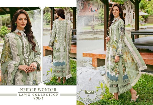 Shree Needle Wonder Lawn Collection Vol 5 Chiffon Dupatta Pakistani Lawn Suits Wholesale Catalog