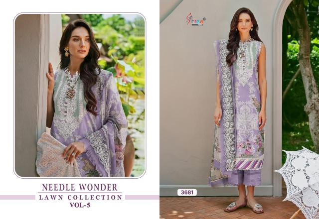 Shree Needle Wonder Lawn Collection Vol 5 Chiffon Dupatta Pakistani Lawn Suits Wholesale Catalog