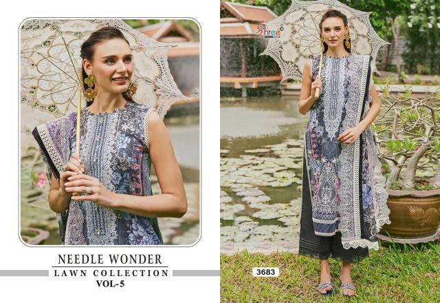 Shree Needle Wonder Lawn Collection Vol 5 Chiffon Dupatta Pakistani Lawn Suits Wholesale Catalog