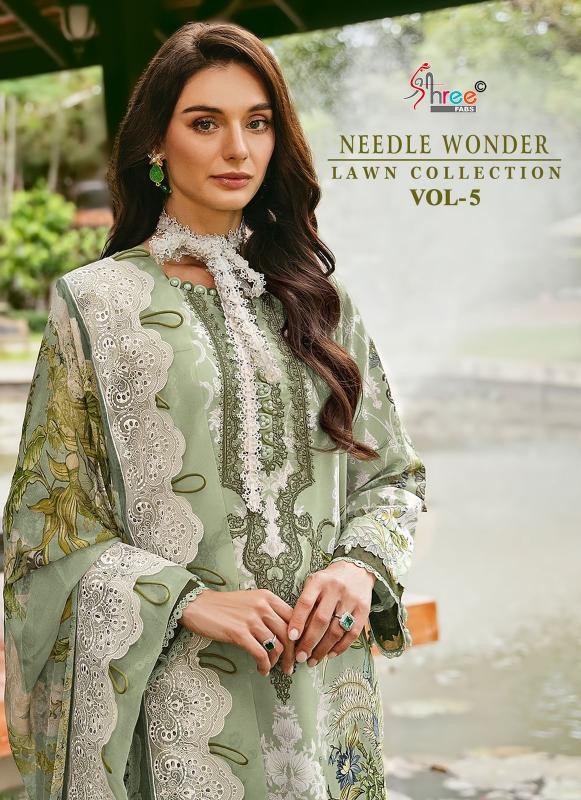 Shree Needle Wonder Lawn Collection Vol 5 Chiffon Dupatta Pakistani Lawn Suits Wholesale Catalog