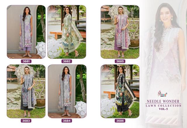 Shree Needle Wonder Lawn Collection Vol 5 Chiffon Dupatta Pakistani Lawn Suits Wholesale Catalog