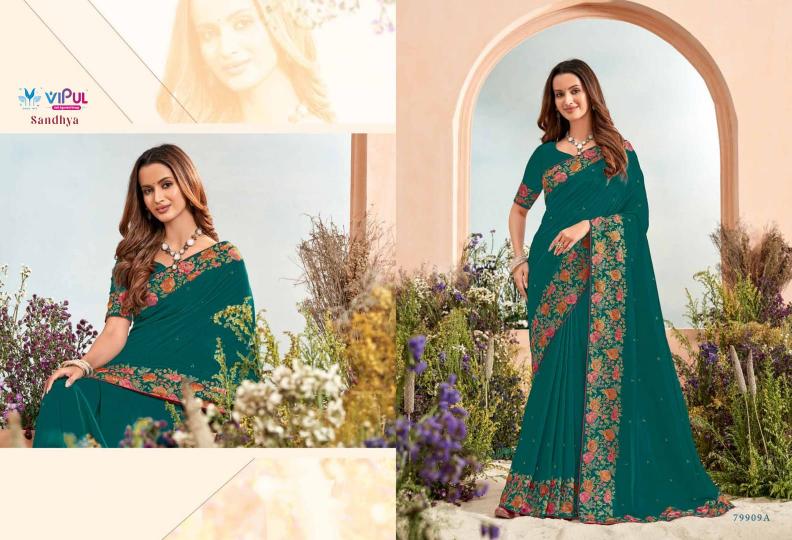 Vipul Sandhya Embroidered Saree Wholesale catalog