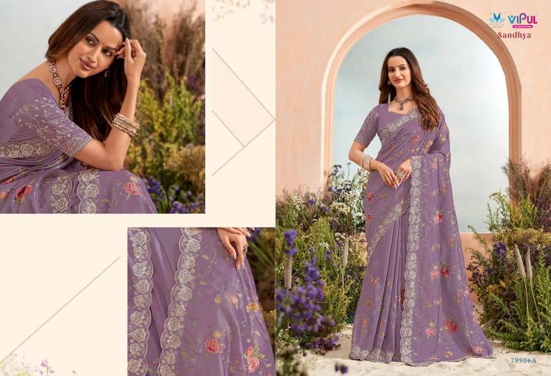 Vipul Sandhya Embroidered Saree Wholesale catalog