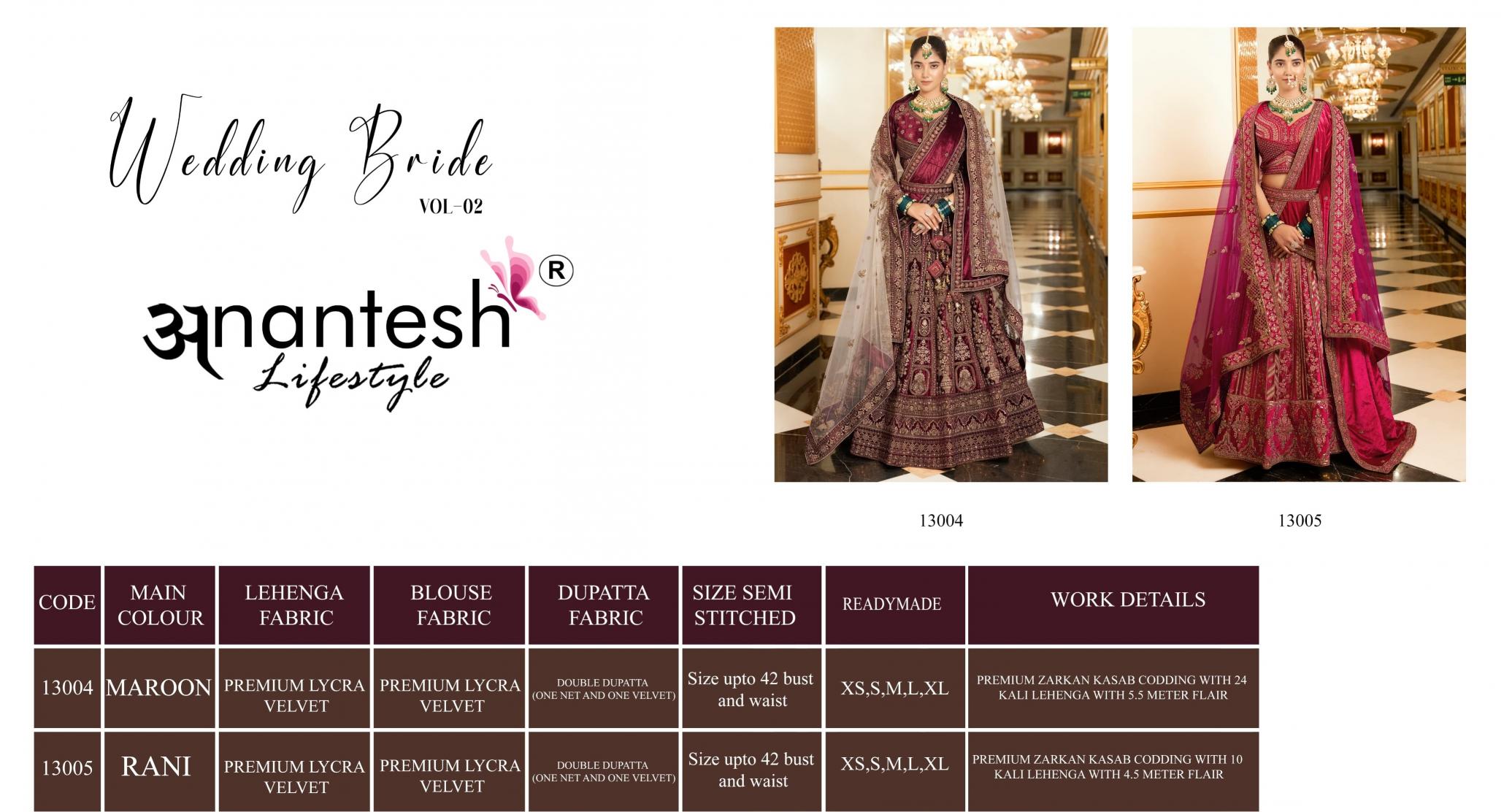 Anantesh Wedding Bride Vol 2 Designer Lehenga Choli Wholesale Catalog