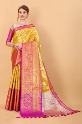 Sabella murthy Yellow soft Kanjivaram Silk Saree Wholesale Catalog