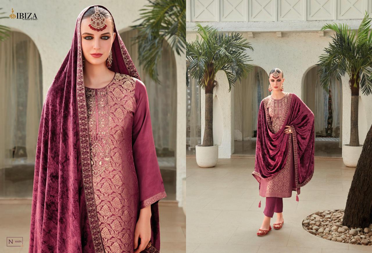 Ibiza Sadgi Jacquard Silk with Velvet Pach Salwar Kameez Wholesale Catalog