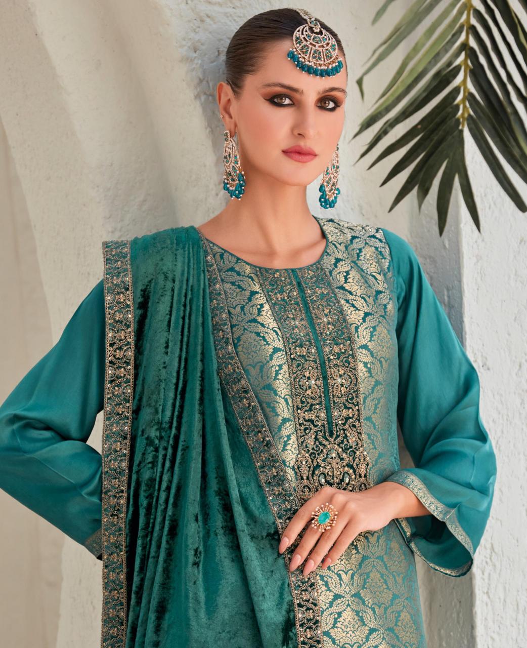 Ibiza Sadgi Jacquard Silk with Velvet Pach Salwar Kameez Wholesale Catalog