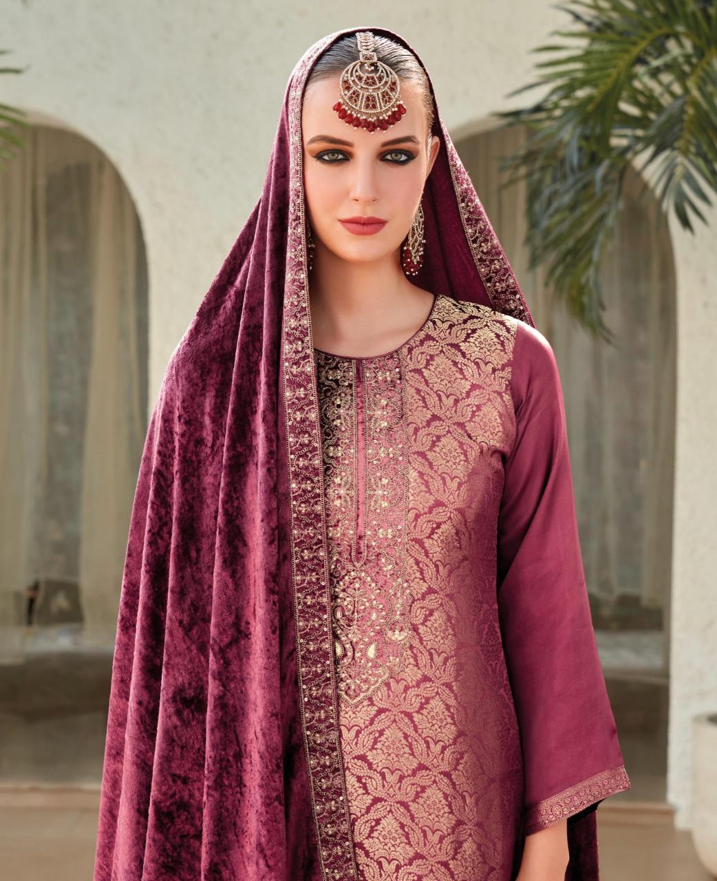 Ibiza Sadgi Jacquard Silk with Velvet Pach Salwar Kameez Wholesale Catalog