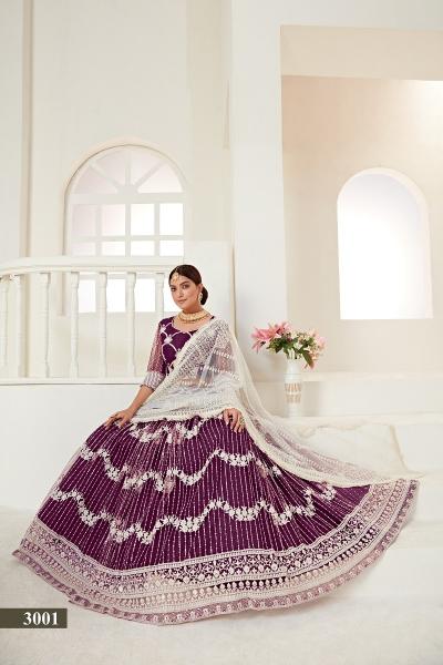 Sabella Amrita Vol 1 3001 Wine Net Multi And Sequence Work Butterfly Net lehenga wholesale in delhi