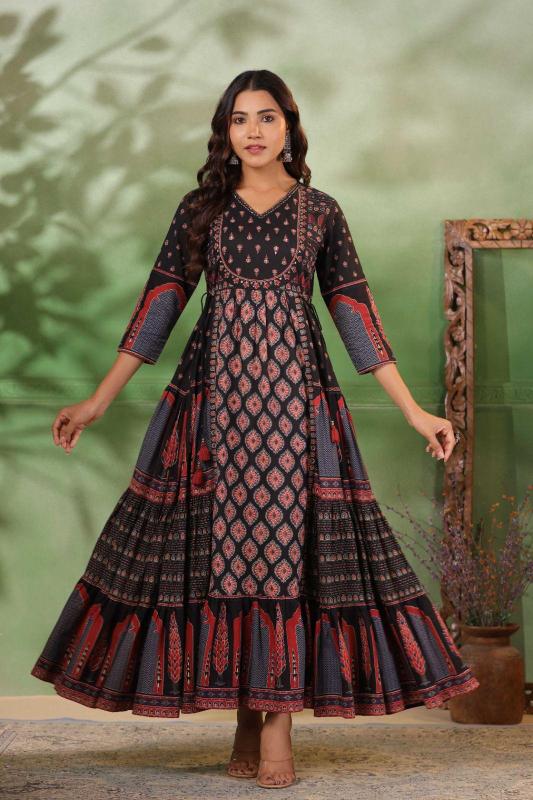 Sabella Rayon Black Anarkali Kurti Online India