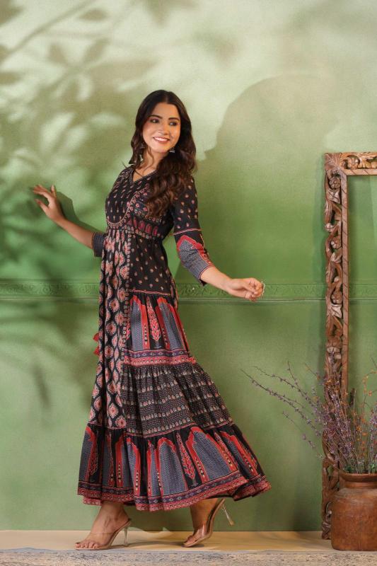 Sabella Rayon Black Anarkali Kurti Online India