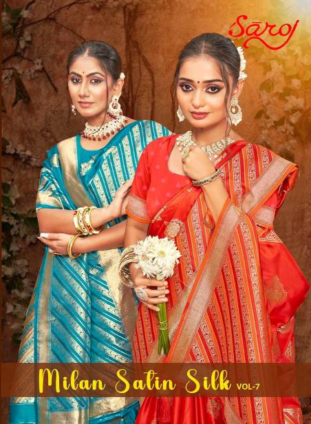 Saroj Milan Satin silk vol.7 Soft silk saree in surat with price wholesale