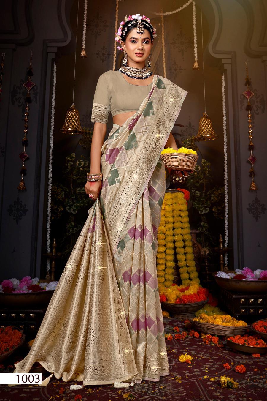 Saroj Tilak organza swarovski vol.5 Tissue orgnaza silk saree in surat with price wholesale 