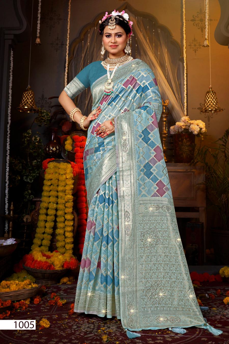 Saroj Tilak organza swarovski vol.5 Tissue orgnaza silk saree in surat with price wholesale 