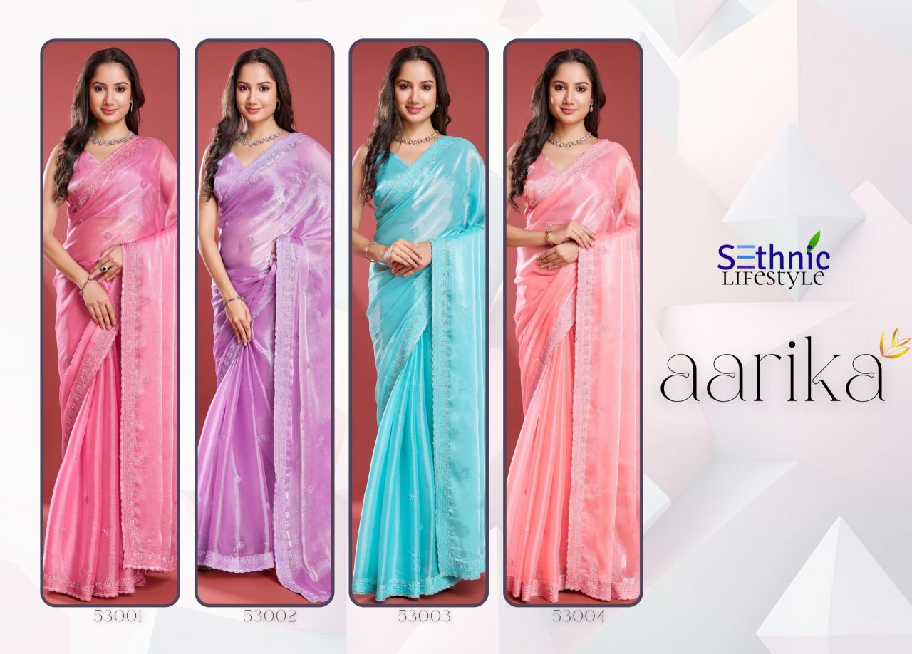 Sethnic Aarika Soft Tissue Burberry Fancy Surat Sarees Wholesale Catalog