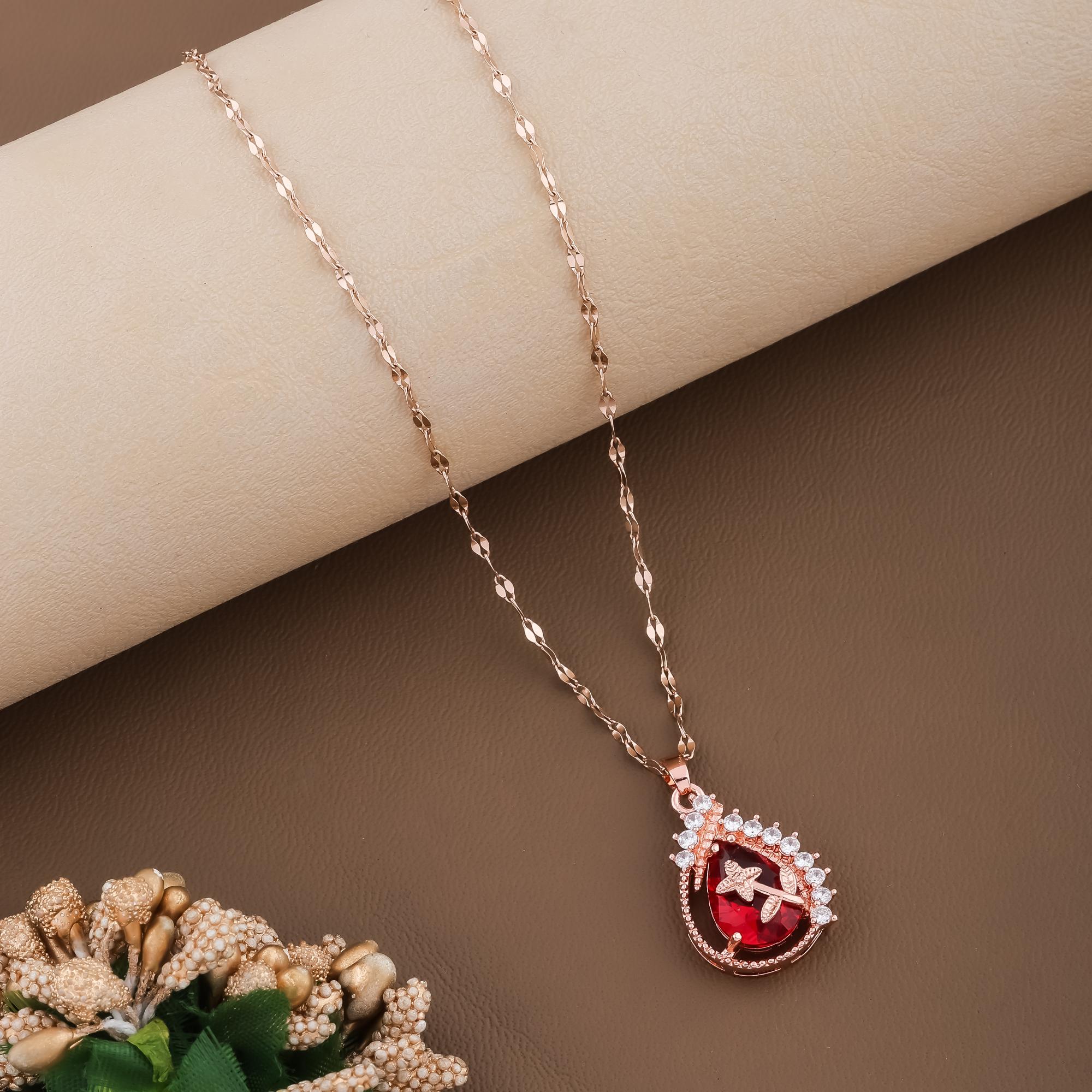 Sizzling Gold Plated Red Pendent Necklace