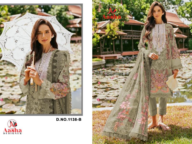 Aasha Needle Wonder Vol 9 Chiffon Dupatta Pakistani Suits Wholesale Catalog