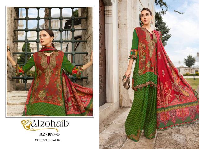 Alzohaib Az 1097 Chiffon Dupatta Pakistani Suit Wholesale Catalog