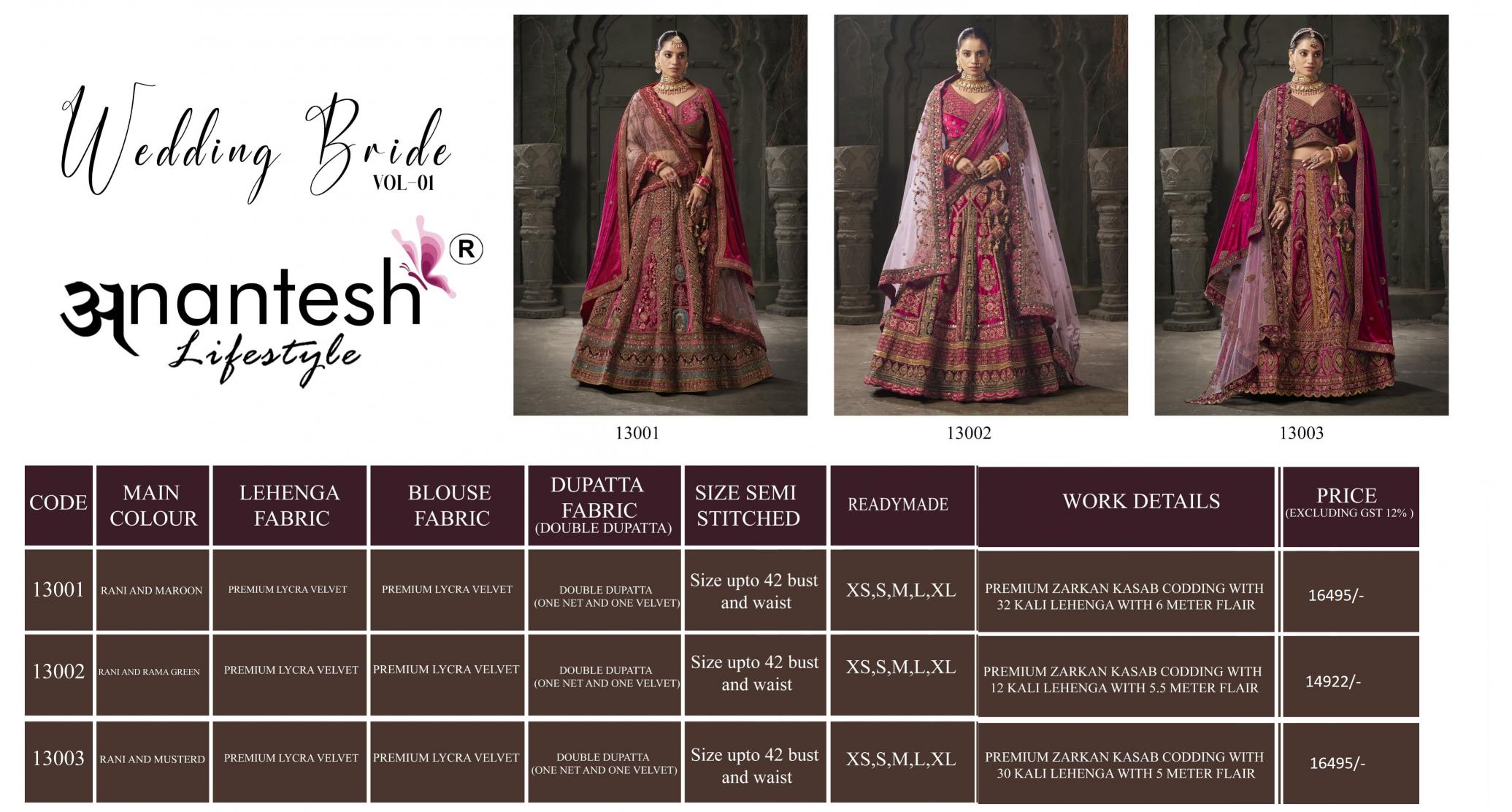 Anantesh Wedding Bride Vol 1 Designer bridal lehenga wholesale