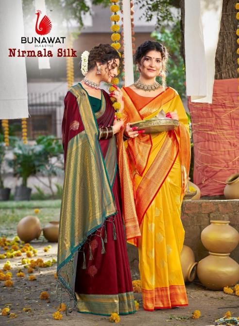 Bunawat Nirmala Silk latest silk saree styles for marriage india south