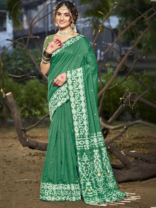 Bunawat Silver Linen Cotton Vol 3 green saree india ammai