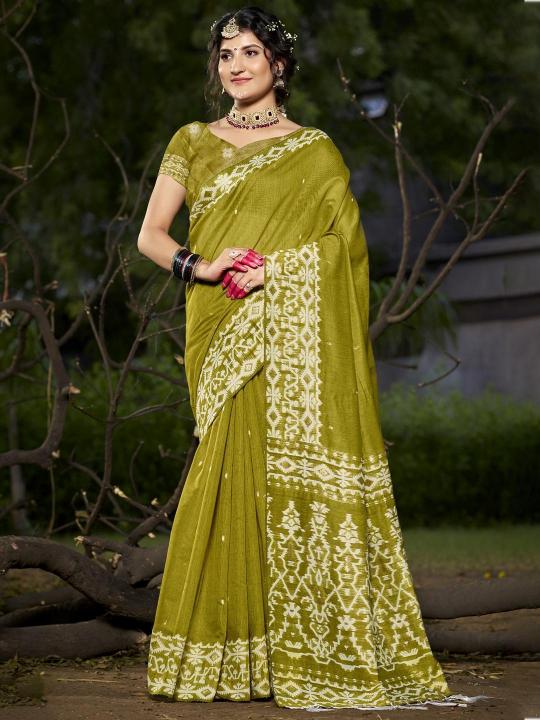 Bunawat Silver Linen Cotton Vol 3 green saree india ammai